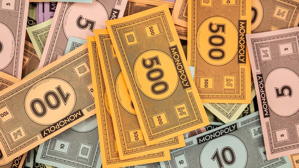 Monopoly money in various denominations (including $500 and $100) 