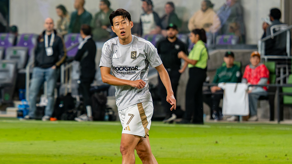 Son Heung-min of LAFC standing on field in warmup gear