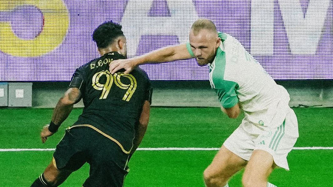 LAFC's Denis Bouanga battling Austin FC's Mikkel Desler