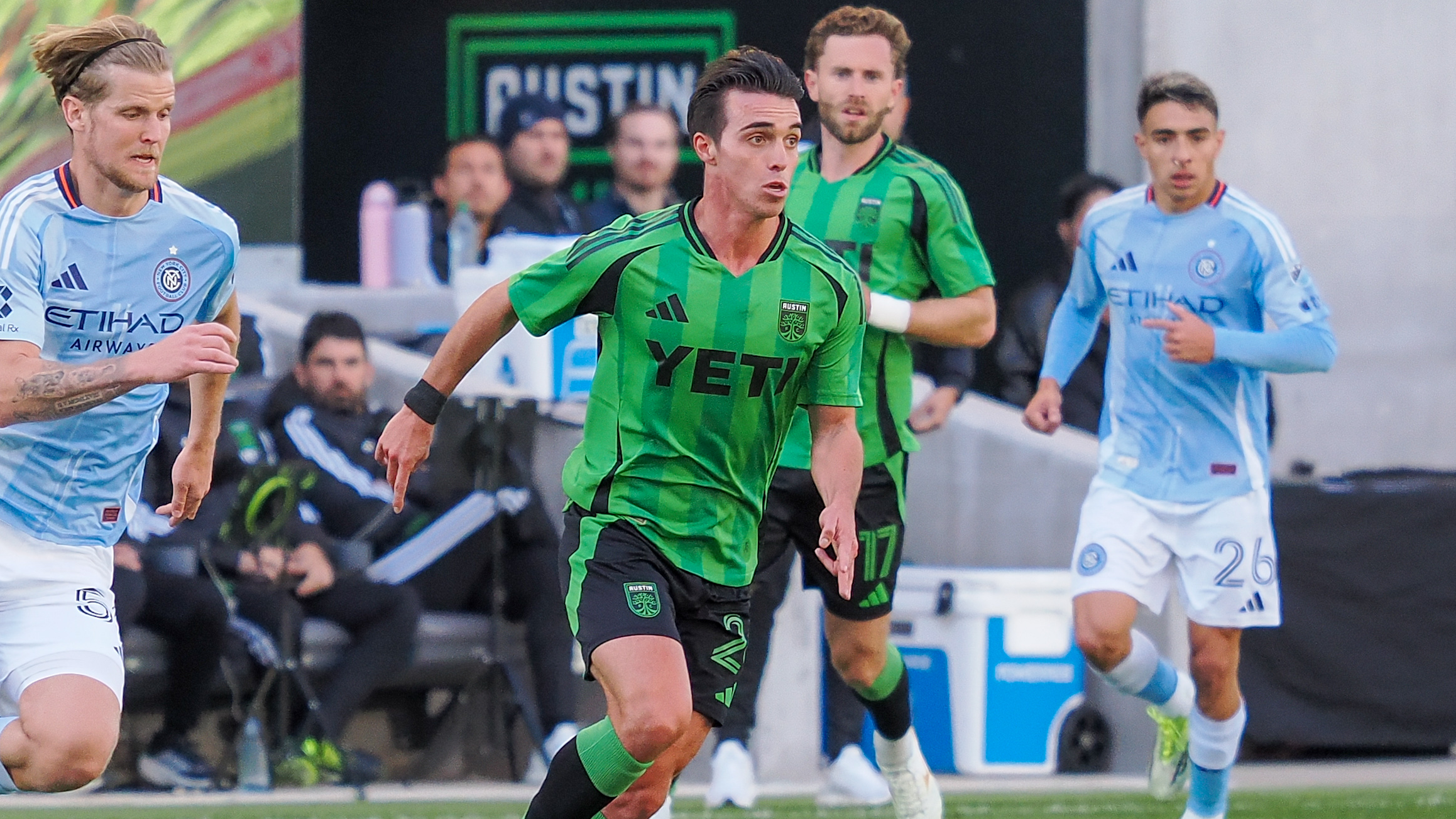 Austin FC's Jorge Alastuey playing against NYCFC